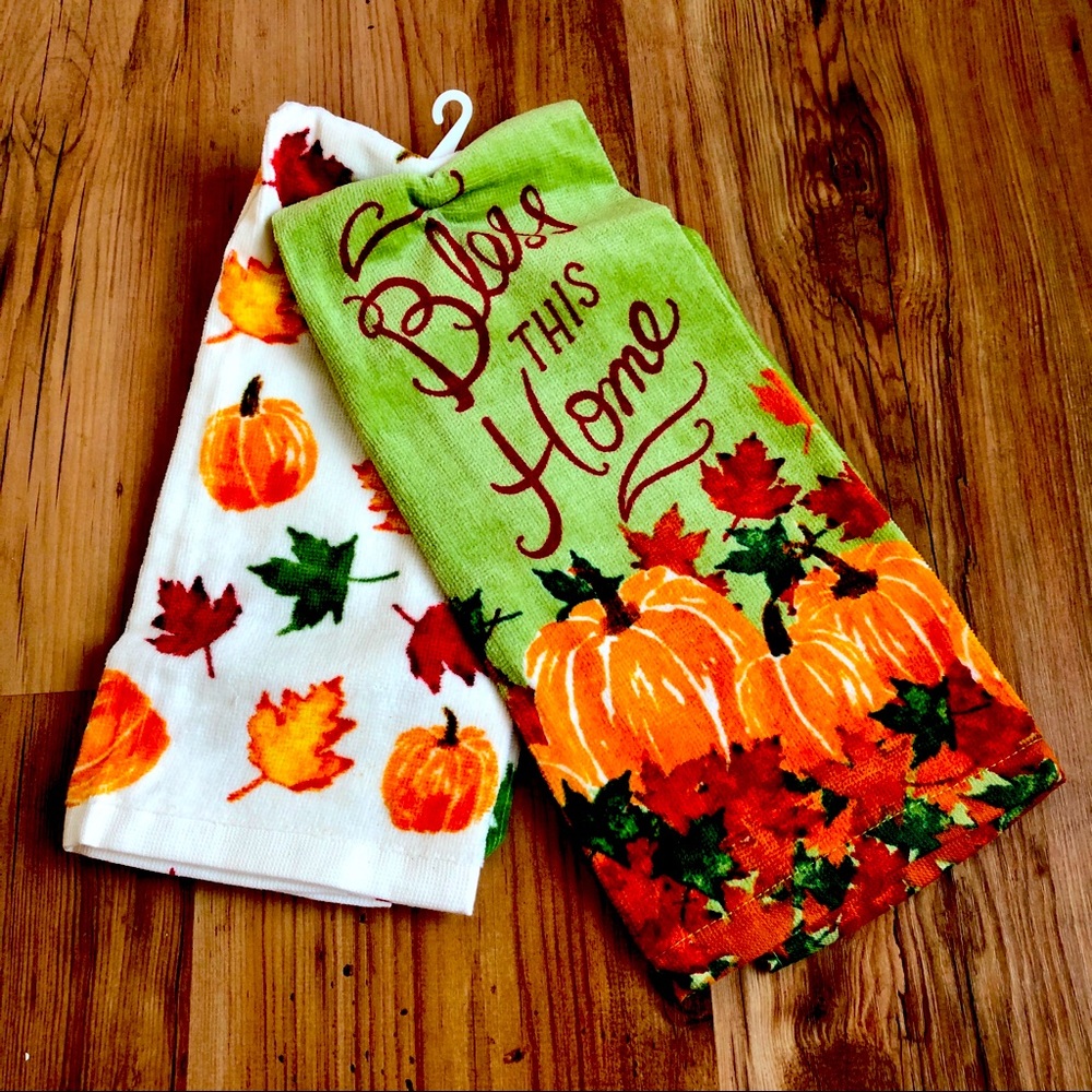 NEW HARVEST Kitchen Towels Leaves SET of 2 Towels